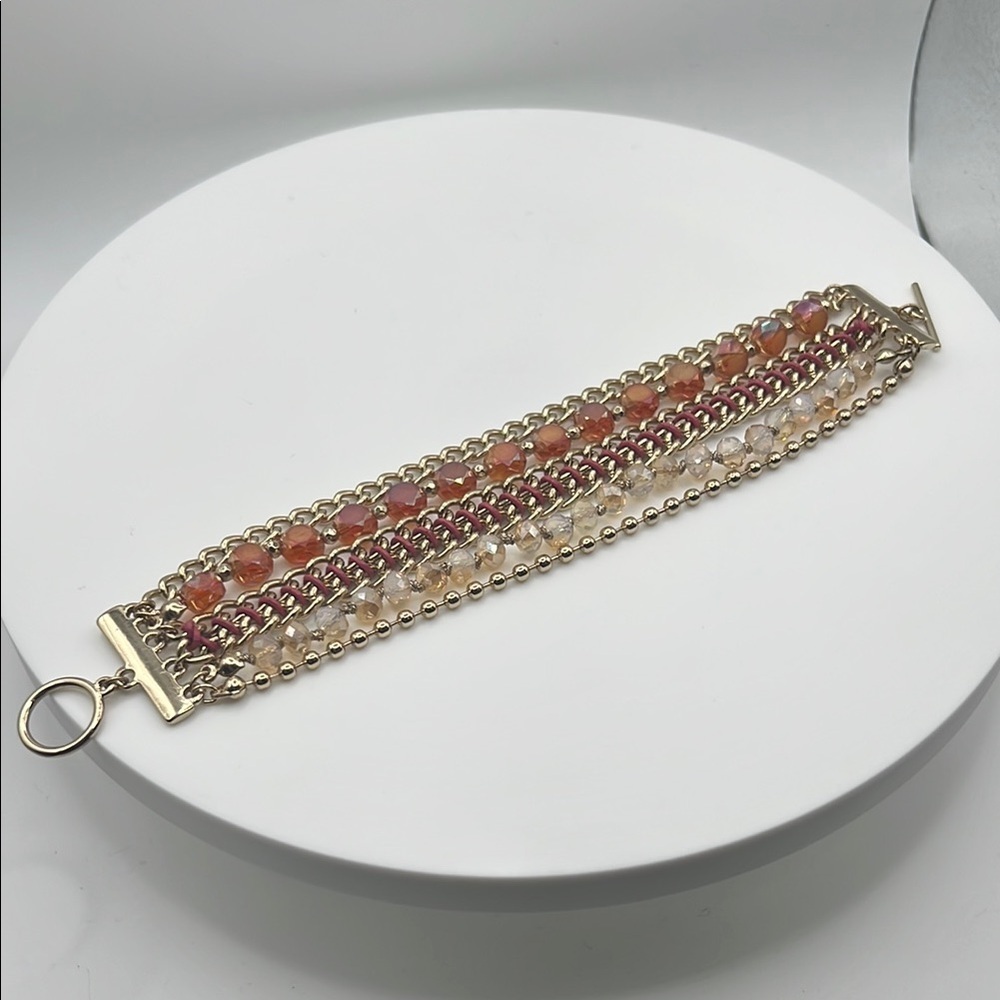 420. Elegant Gold and Orange Beaded Bracelet Toggle Closure